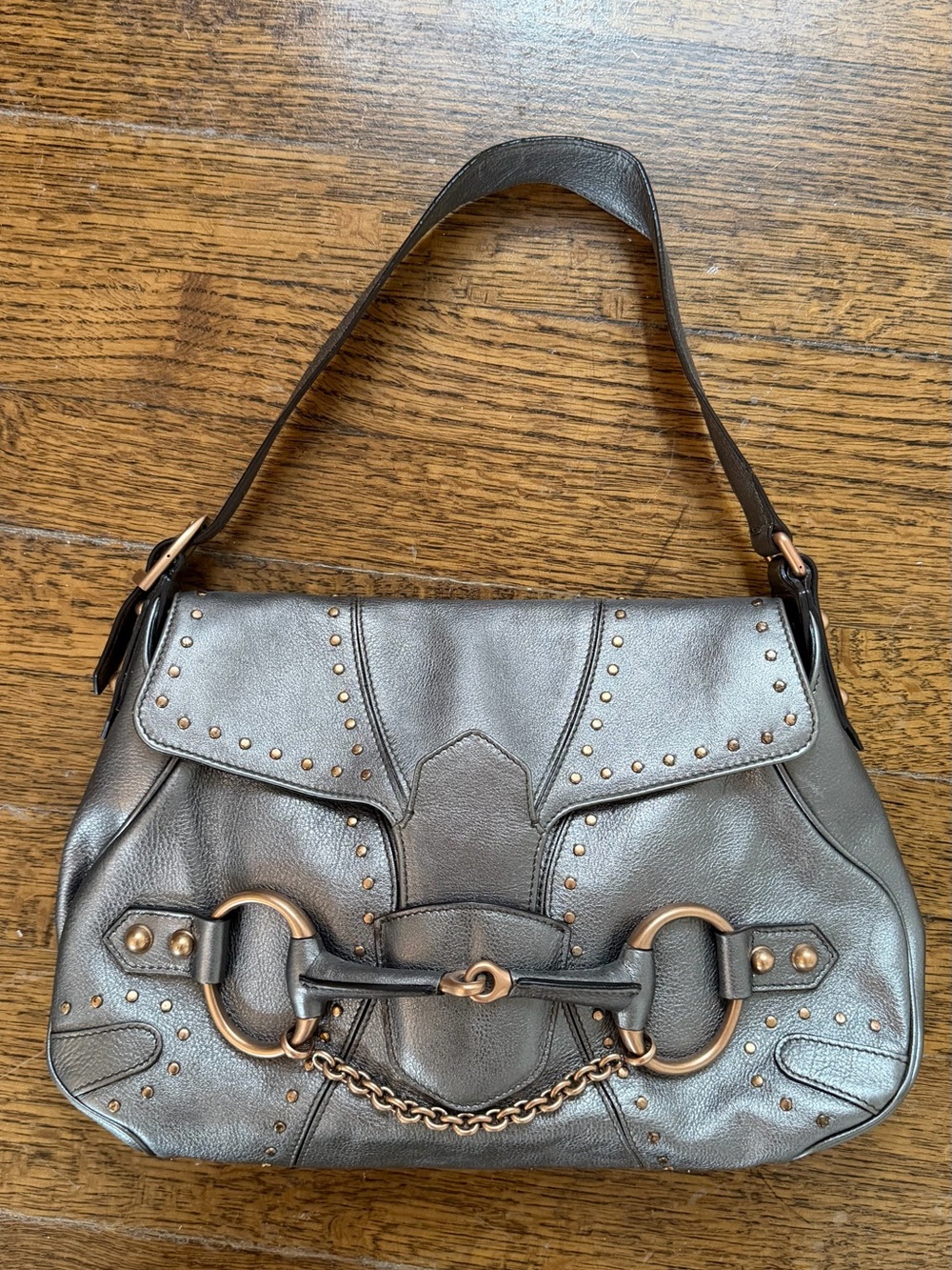 VINTAGE GUCCI Horsebit Chain Small Shoulder Bag – Studded Metallic